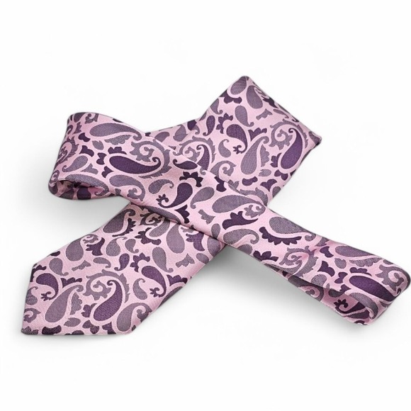 Ermenegildo Zegna Pink Burgundy Paisley Silk Mens Luxury Tie Made Italy 60" EUC - Picture 2 of 10